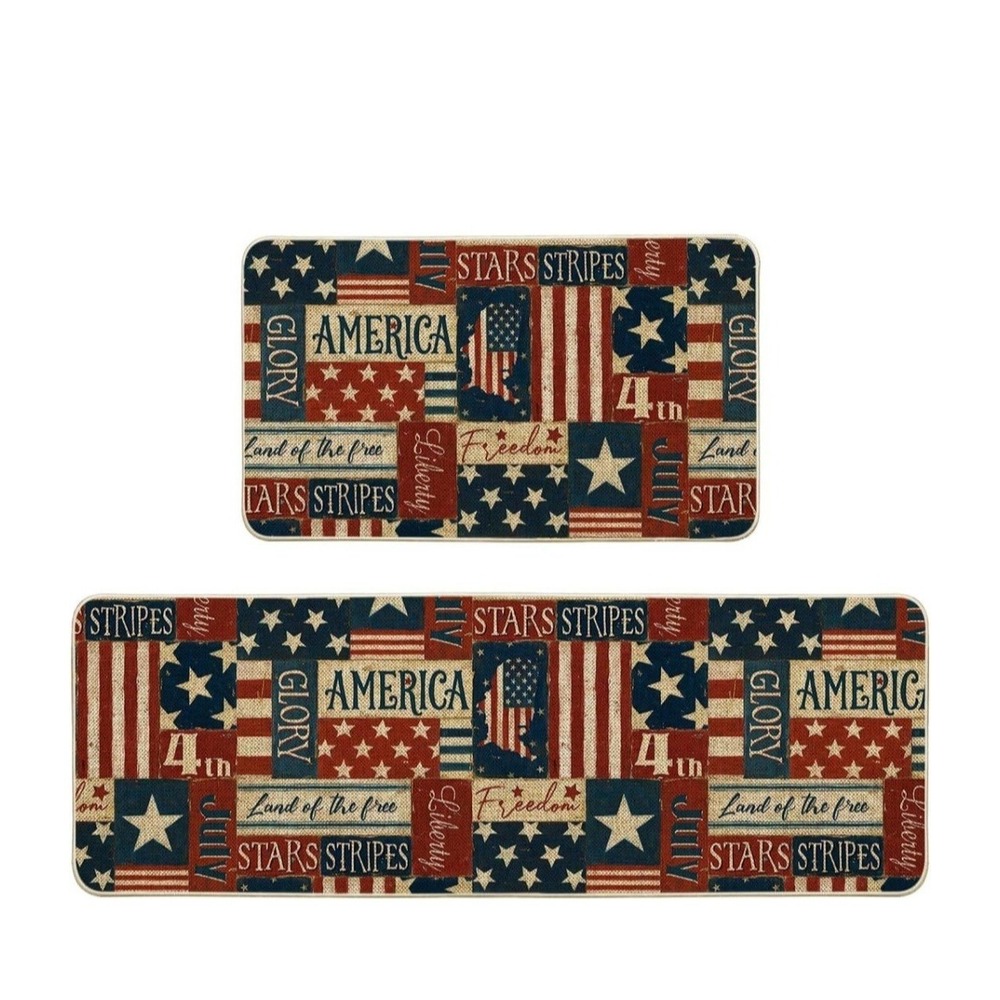 Multicolor Rustic Stars America 4TH of July Patriotic Kitchen Mats Set of 2,
